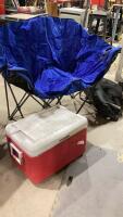 (2)ITEMS - FOLDING DOUBLE LAWN CHAIR + COLMAN COOLER