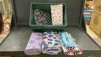 MILK CRATE W// BOLTS OF FABRIC - MOSTLY FLANNEL