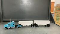 3-D PRINTED SEMI W/ DOUBLE HOPPER DUMP TRAILERS - BLUE CAB