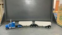 3-D PRINTED SEMI W/ DOUBLE HOPPER DUMP TRAILERS - DARK BLUE CAB