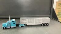 3-D PRINTED SEMI TRUCK W/ CATTLE LINER - BLUE CAB