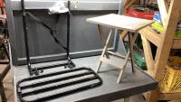 (2)ITEMS - SMALL FOLDING PLASTIC TABLE + CARRIER/SHELF