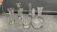 PINWHEEL CRYSTAL PIECES -CREAM & SUGAR, BUD VASES,