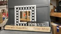 SAYING ON WOOD, BEVELLED MIRROR, SAYING ON GLASS