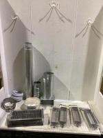 SHOP BOX OF ASSORTED DUCTS W/ METAL SLEEVE INSERTS, AIR VENTS & MISC