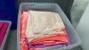 (2) TOTES OF SATIN FABRICS - PINKS/PEACH/PURPLE - 3