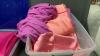 (2) TOTES OF SATIN FABRICS - PINKS/PEACH/PURPLE - 4