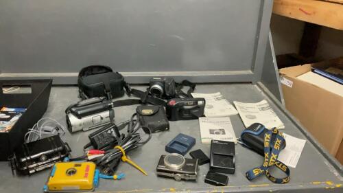 COLLECTION OF CAMERA'S - SONY CAMCORDER, UNDERWATER, CANON FILM, KODAK & LUMIX DIGITALS