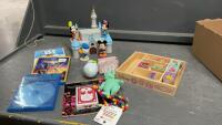 COLLECTION OF DISNEY TOYS, TOYS IN EGGS, DISNEY STAMPS, A FEW DVD'S, BOOT MONEY BANKS