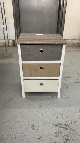 SMALL CUBBY STAND W/ (3) FABRIC DRAWERS