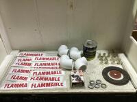 BOX OF (4) PVC ELBOW PIPES, WESTERN WELD VULCANIZING CEMENT, WASHERS AND MISC