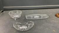 (3) PINWHEEL CRYSTAL PIECES - SMALL BOWL & (2) SMALL PICKLE DISHES