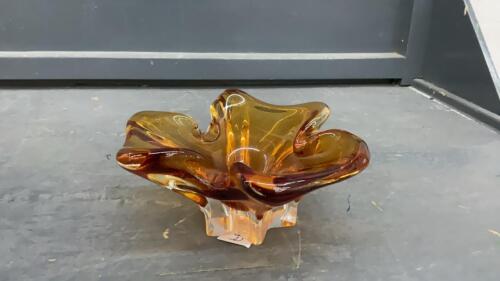 SMALL HEAVY GLASS DECOR PIECE - AMBER