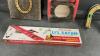 PLASTIC HORSESHOE GAME, GOLD PAINTED HORSESHOE MOUNTED ON BARNWOOD, MODEL AIRPLANE KIT - 3