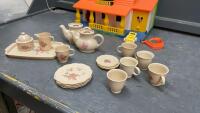 VINTAGE MICKEY MOUSE PLAY HOUSE, AND PLASTIC TEA SET