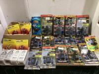 SHOP BOX W/ STROBE LIGHTS, ASSORTED LENS & HEADLIGHTS