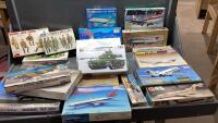 BOX FULL OF MODEL AIRPLANES, TANKS, CREW