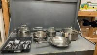 T-FAL STAINLESS STEEL INDUCTION COOKWARE AND CUTLERY SET