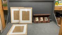 (3) PICTURE FRAMES AND SMALL SHELF W/ HOOKS