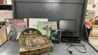 SYLVANIA PORTABLE DVD PLAYER (NO CORD), MOTLEY CREW COLLECTOR BOX W/ CD&rsquo;S/LP&rsquo;S/GUITAR PICKS/BOOK