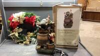(2) ITEMS -GARDEN FOUNTAIN + CHRISTMAS WREATH