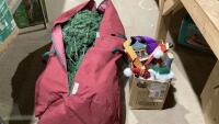 SHELF #15 - PRELIT CHRISTMAS TREE IN BAG + BOX OF DECOR