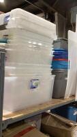 SHELF #13 - LARGE AMOUNT OF ASSORTED TOTES + FLOOR PROTECTOR MAT
