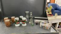 BOX W/ BEER MUGS, SHOOTER GLASSES