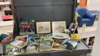 BOX OF HORSE RELATED ITEMS - BERNIE BROWN PLATTER, (2) J.M MCCRAY PICTURES BOOKS, MUG ETC