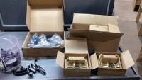 (3) BOXES- (5) DOOR KNOBS, + CABINET HARDWARE + HINGES