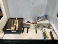 PAINT TRAY W/ PAINT ROLLERS, PAINT BRUSHES & LINT FREE ROLLERS