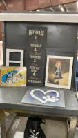 VARIETY OF PICTURES - METALL BATMAN SIGN, HEART ON CANVAS, YOUNG GIRL, LIFE RULES ON CANVAS