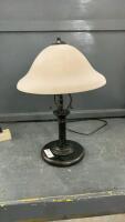 METAL BASE LAMP W/ DUAL LIGHTS - GLASS SHADE