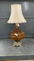 LARGE VINTAGE LAMP - ORANGE GLASS W/ BRASS ACCENTS