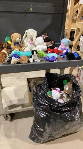 LARGE BAG OF ASSORTED STUFFIES + HANGER FOR STORAGE