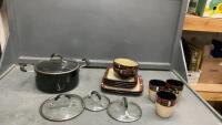 POT W/ LID, PARTIAL DISH SET, (3) POT LIDS