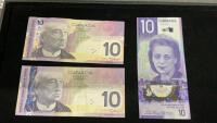 (3) CANADA $10 BILLS - 2008,2009, 2018