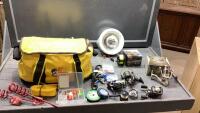BASS PRO SHOPS BOAT BAG WITH REELS, ROD HOLDERS, 12V SPOT LIGHT, FISH LINE
