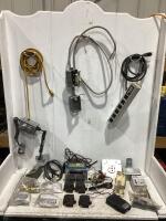 SHOP BOX OF MISC ELETRICAL, OUTLETS, SWITCHES, PRESET COUTER, VOYAGER & POWER STRIP