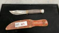 &ldquo;BLUE STEEL&rdquo; KNIFE IN LEATHER SHEATH