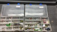 (2) BASS PRO PLASTIC ORGANIZERS W/HOOKS, LURES