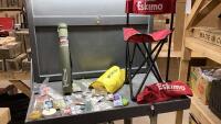 (3)ITEMS - ESKIMO FOLDING FISHING CHAIR, RAPALA MAGNUM TRAVEL ROD + A DRY SACK FULL OF FISHING EQUIPMENT