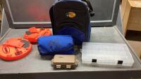BASS PRO SHOPS BAG W/(2) TIP UPS, (2) ORGANIZER CASES + BLANKET