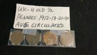 (4) UK LARGE PENNIES - 1912/18/21/24