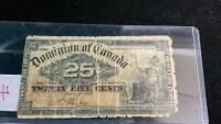 DOMINION OF CANADA TWENTY FIVE CENT NOTE-1900