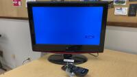SMALL ONN 19&rdquo; FLAT SCREEN TV W/ REMOTE ON STAND