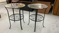 (2) ROUND GLASS TOPPED METAL END TABLES