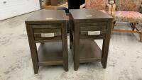 TWO SIDE TABLES W/ DRAWERS AND UNDER SHELF