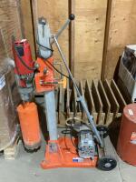 MILWAWKEE DRILLHEAD ON NORTON CORING STAND W/ VAC PUMP & 6" NORTON CORING BIT" NORTON DRILL BIT