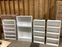 (4) BOOK SHELFS ASSORTED SIZES